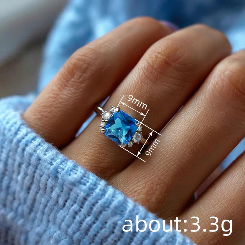 Court style imitation sapphire classical ring women, jewelry, micro-inlaid zircon