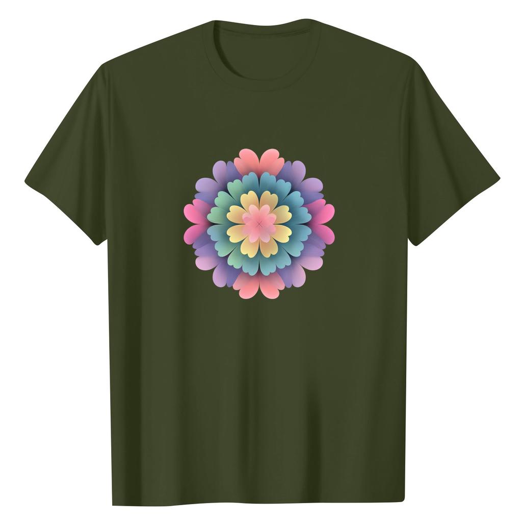 Women's Fashionable Round Neck Casual Retro Print Short Sleeved T-shirt Top
