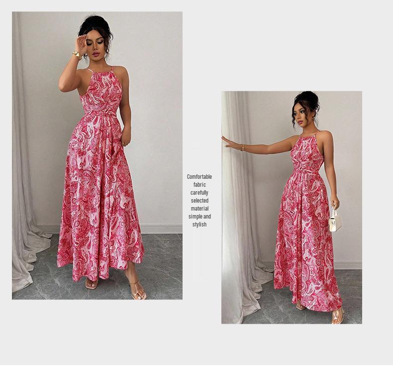 Ethnic Style Women's Halter Maxi Dress - Slimming Waist, Elegant for Beach Vacations