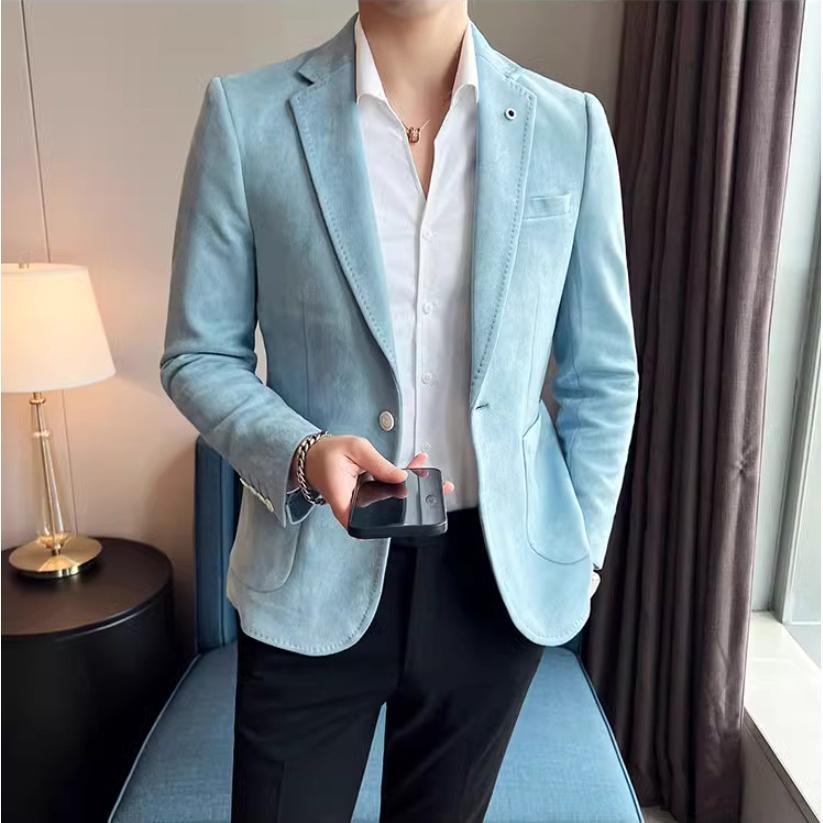 Fashion Suit Coat Men's Slim Fit Velvet Elegant Blazer Coat Business Casual Wedding Suit