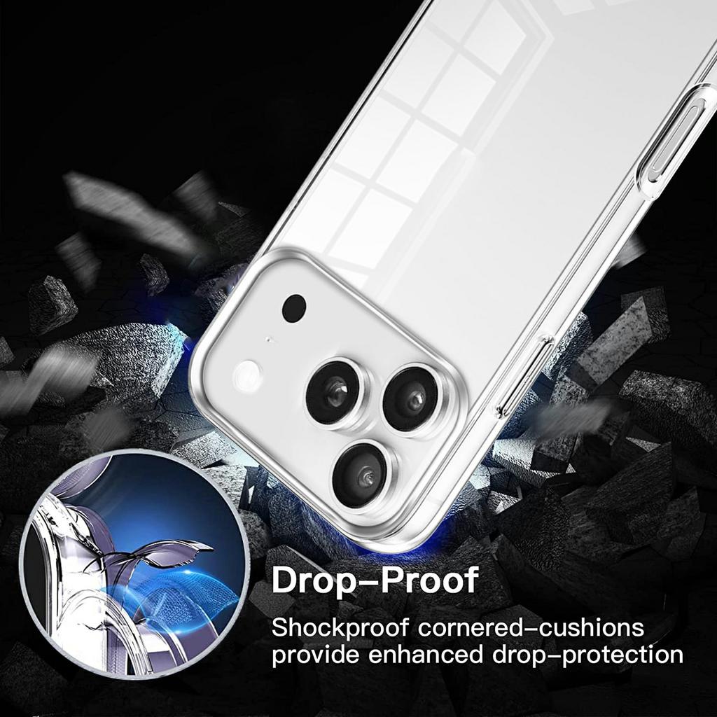 For iPhone 17 Pro Case TPU Frame Clear Acrylic Back Phone Cover with PET Film