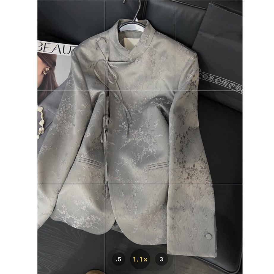 Женское пальто большого размера с воротником-стойкой в китайском стиле с жаккардовым узором - Весна/Осень