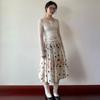 Soft Romantic Floral White Midi Skirt for Women - Summer Elastic Waist Sweet Casual High-Waist A-Line Skirt