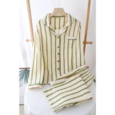 Neuer Pyjama aus 100 % Baumwollkrepp für Damen im Frühling und Herbst, langärmelige Hose, Liebesanzug, Home Service, zweiteiliges Damenrevers