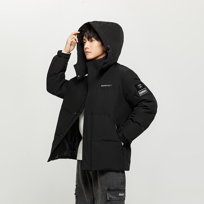 Unisex Hooded Down Jacket Winter Warm Thick Puffer Coat With Patch Students Young Adults