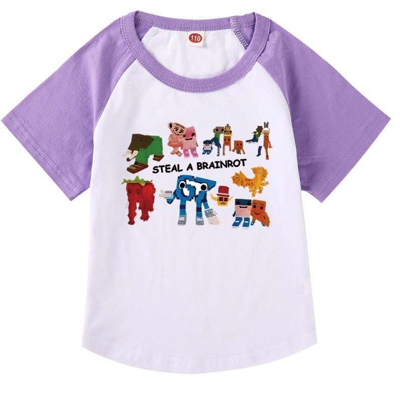 9191 Kids Girls Steal a Brainrot 67 Six Seven Print Raglan Short Sleeves Cotton T-Shirt