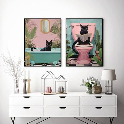 Modern Animal Cat Posters Home Decoration Funny Bathroom Canvas Prints Cute Black Cats Art Painting Wall Pictures Toilet Decor