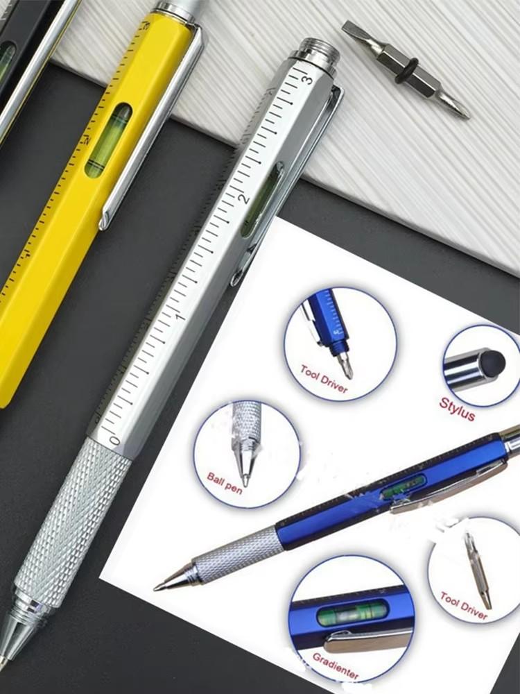 7-in-1-Multifunktions-Kugelschreiber mit modernem Handwerkzeug, Maßband, technischem Lineal, Bildschirm-Stift, Schraubendreher, Touch-Wasserwaage