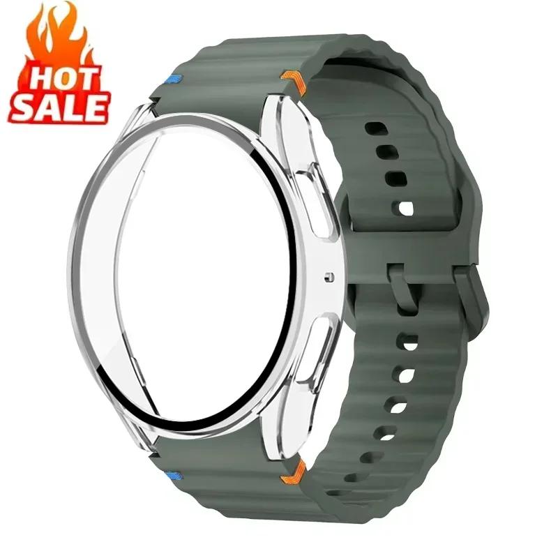 Case+Strap for Samsung Galaxy Watch 7 6 5 4 40mm 44mm Silicone Official Band PC Protector Cover Bumper Accessorie Galaxy Watch 7