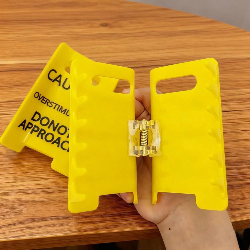 Strong Grip Caution Sign Hair Clip Vibrant Yellow Warning Ponytail Holder  Novelty Accessory