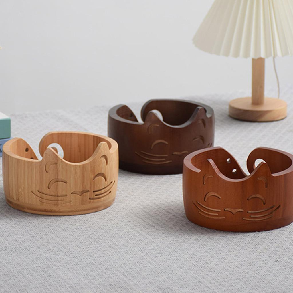 Knitting Bowl 17x10cm Wood Cats Shape Easy To Use for Mother Grandmom Craft Lovers Organizing Crochet Supplies