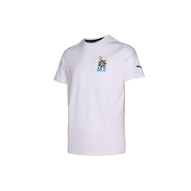 Puma Alphabet Print Crew Neck Sports Short Sleeve T-Shirt Unisex Tops White 536768-02