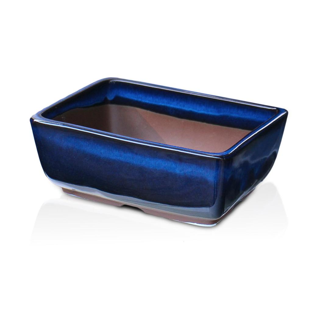 Umekichi Bonsai Bonsai Sea Cucumber Yokkaichi Banko Miscellaneous Compact Supplies, 4.5-inch Pot, Nade-kaku, Blue, Glaze, Ware, Shallow, Rectangular,