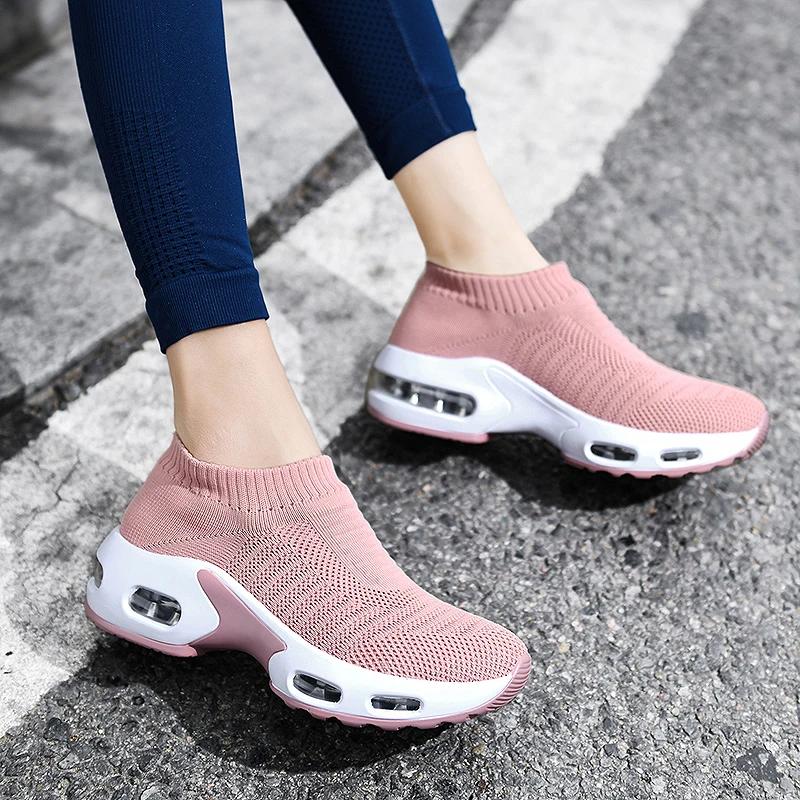 Fashion Women Sneakers 2025 Spring Flat Shoes Slip on Platform Sneakers for Women Black Breathable Mesh Sock Sneakers Shoes