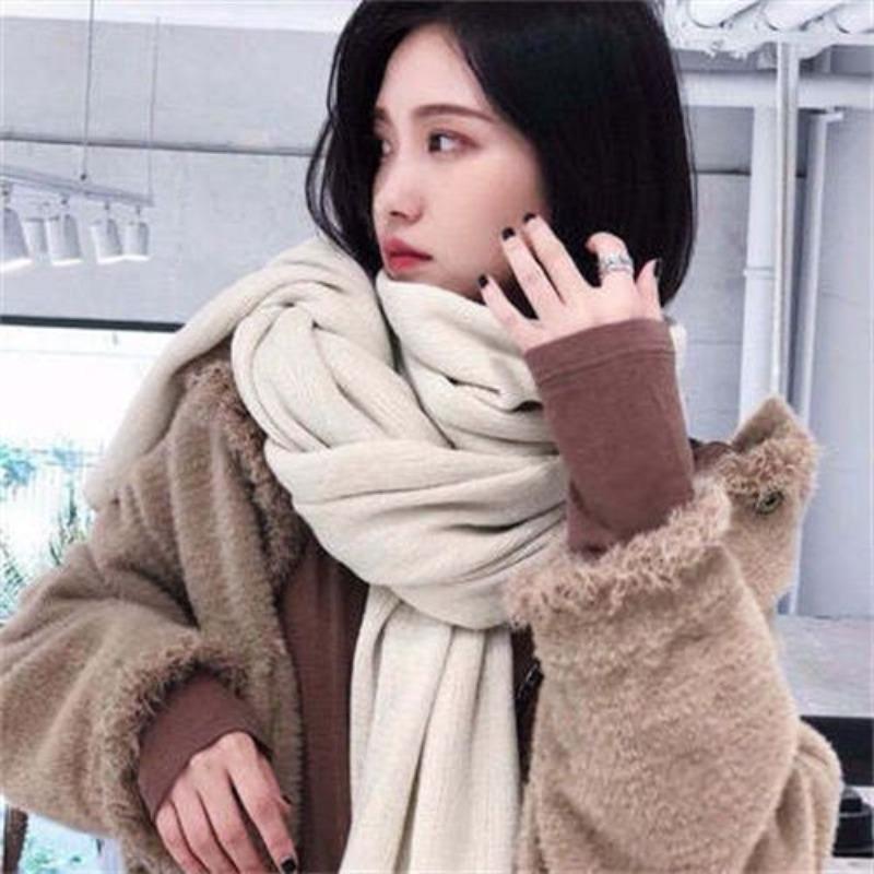 Couple's Solid Color Knitted High-End Scarf Women's Autumn Winter Thickened Warm Student Soft Girl Neck Warmer Men's Versatile Shawl