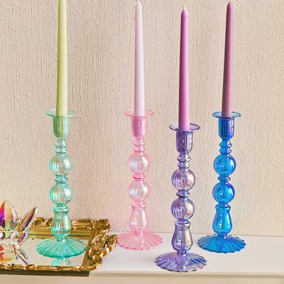 Bunter Glas Kerzenhalter für Stabkerzen Hochleuchter Dekoration Party Tischschmuck Heimdeko Hochzeitsdekoration