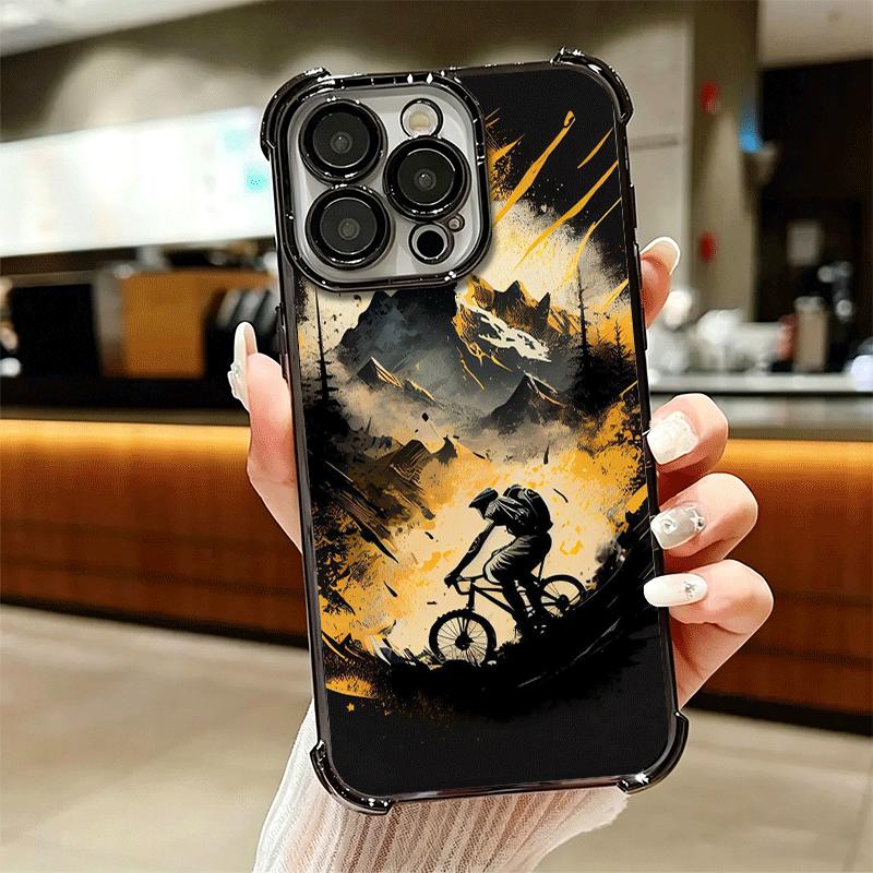 Mountain Bike Bicycle Soft Phone Case For iPhone 15 16 17 Air 14 Pro Max 16E Plus 13 12 Mini Plating Anti-Fall Fundas