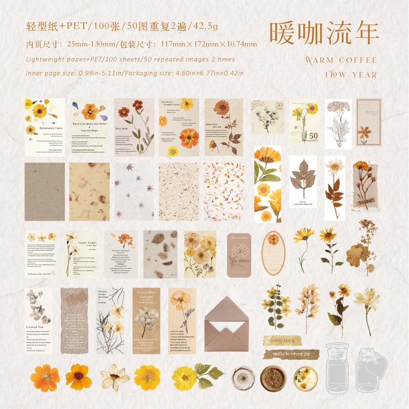 100pcs/lot Memo Pads Material Paper Daily Dried Flower Post Office Junk Journal Scrapbooking Cards Retro Background Decoration