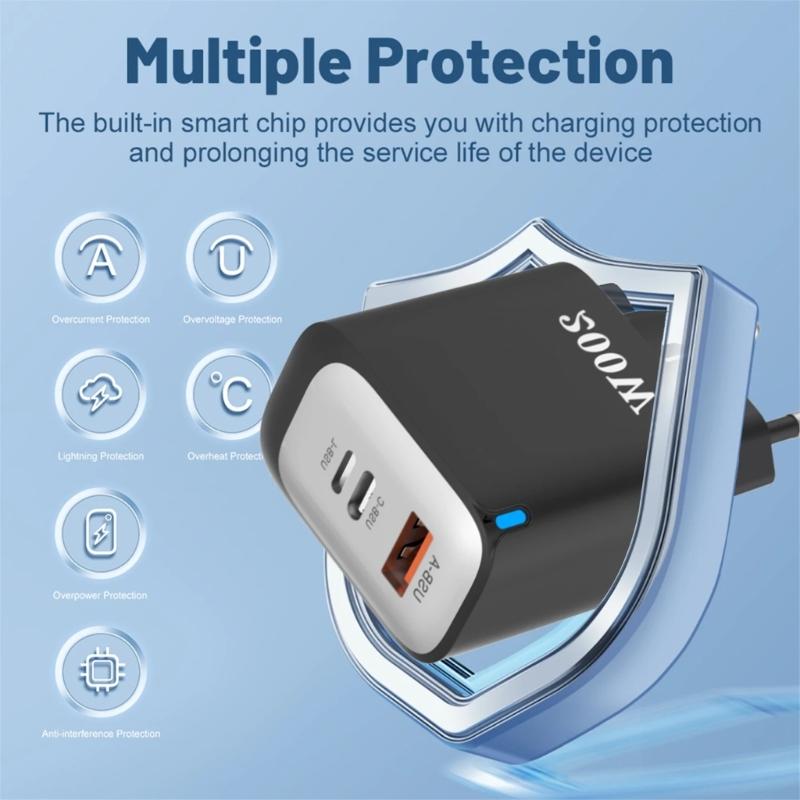 Universal 200W USB C USB A USB L Quick Charging Adapter Multiple Port Type C Travel Chargers for Multiple Devices