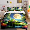"Frog Relaxing Under Moonlight Scene" kid's and adults' bedroom decor, Exquisite three-piece bedding set gift