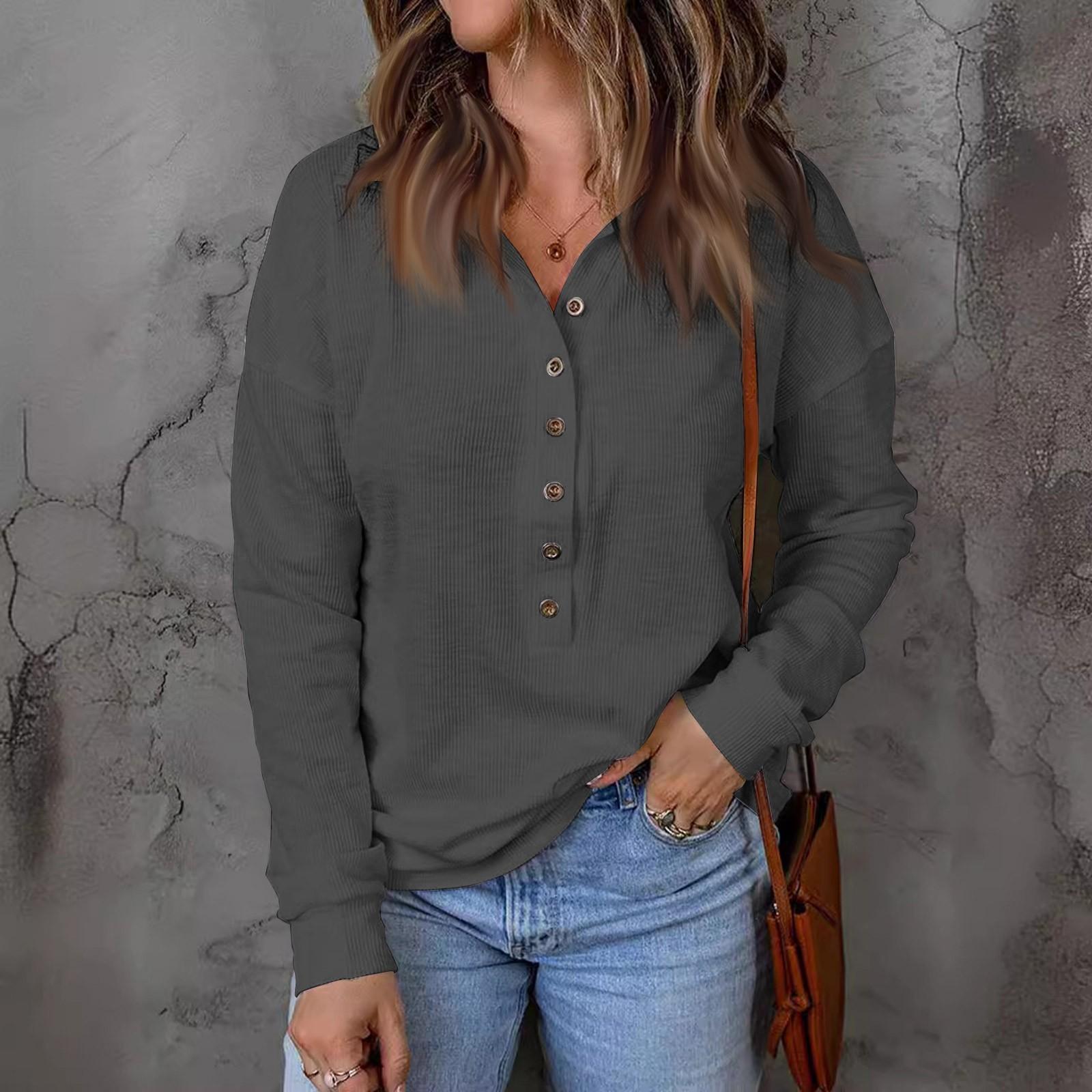 

Женский топ на пуговицах с лацканами и длинными рукавами, пуловер, однотонный вязаный свитер, свободный длинный рукав XXXXL