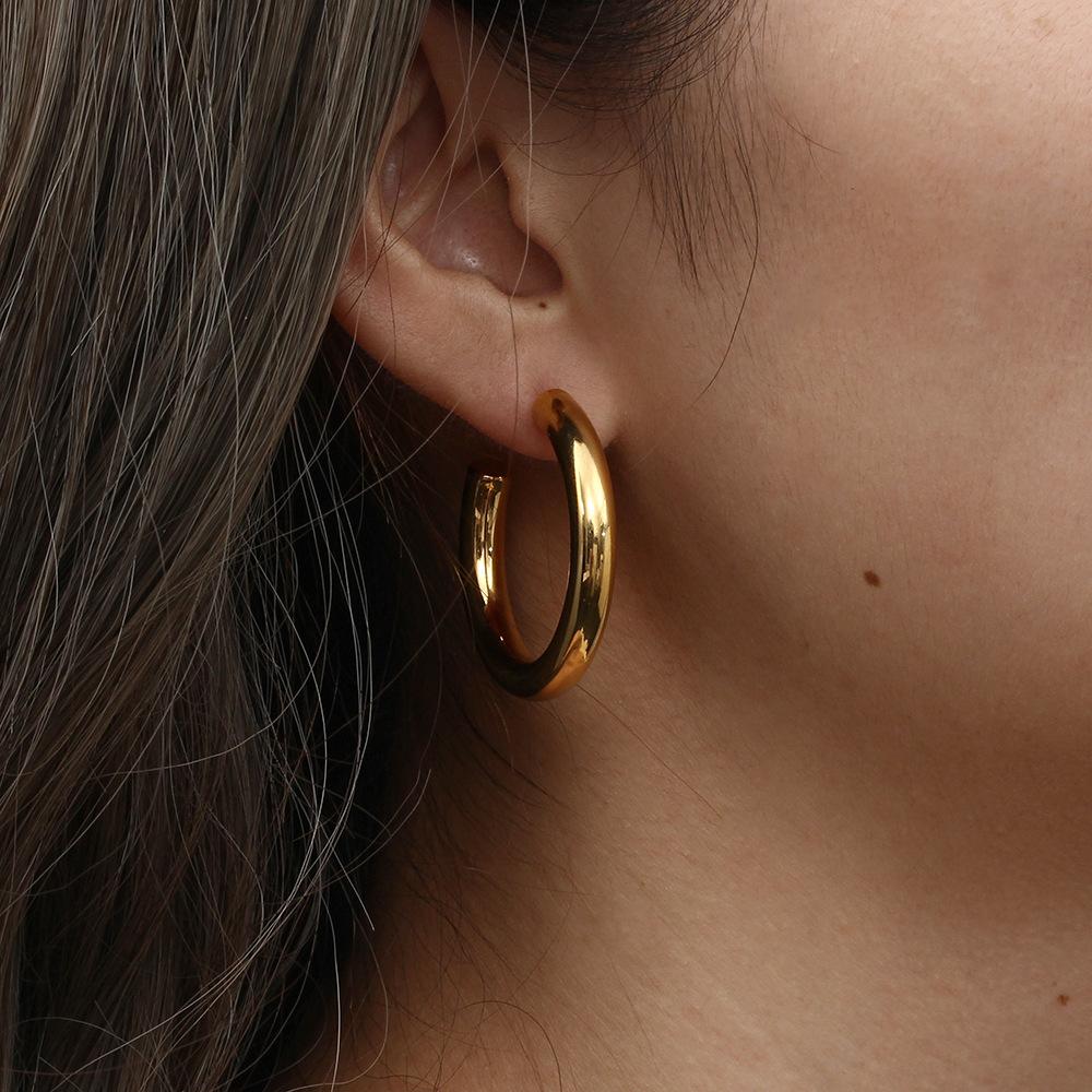 Hollow Large Hoop Earrings Women Jewelry Earring Gold Plated Stainless Steel Stylish Tarnish Free Simple CHRISTIAN Trendy 316L