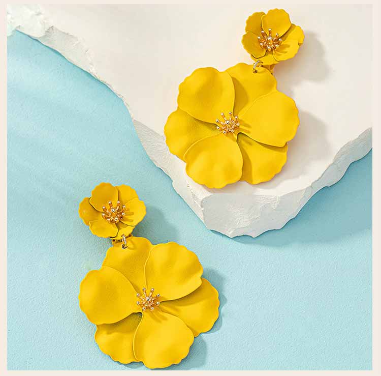 Große Blumen-Hängeohrringe für Damen Übertriebene doppelte florale Hängeohrringe Statement-Charme-Schmuck für Hochzeitsfeier