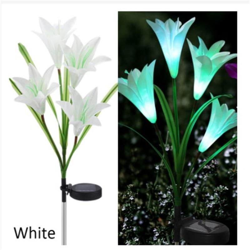 Outdoor Solar Lights With 4 Lily Flowers Ip65 Waterproof Adjustable For Garden Pathway Patio