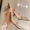 Women's Thick Heel Sandals Summer New Square Head Open Toe Crystal Transparent Strap Anti-slip Wear-resistant High Heels