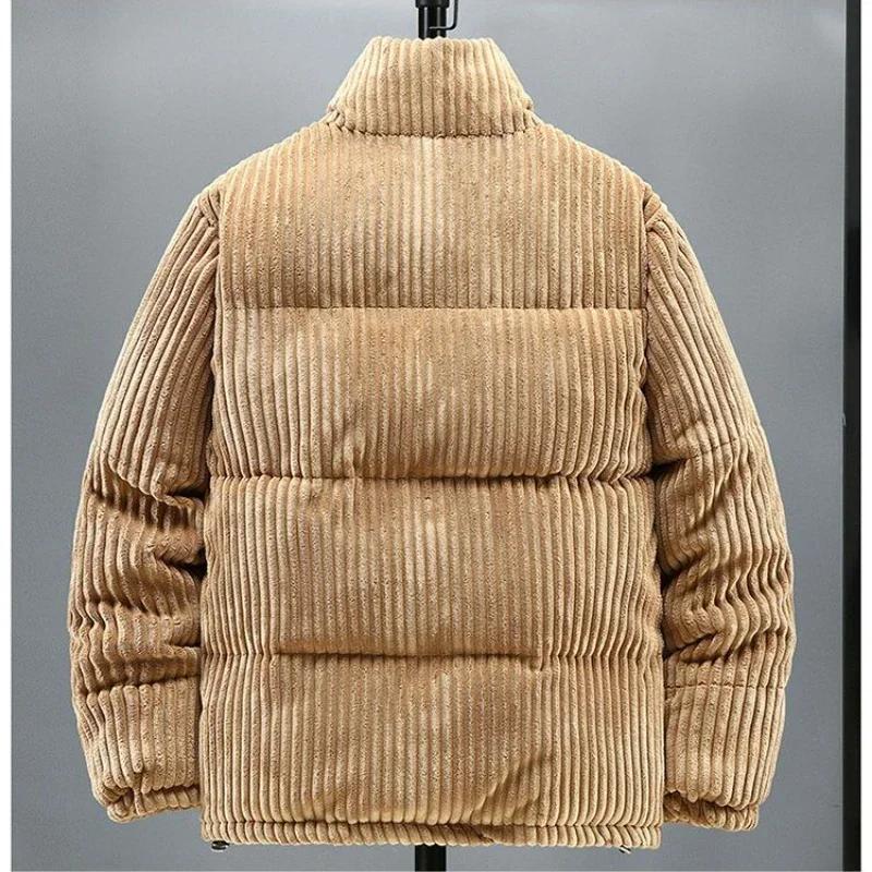 Winter Herrenbekleidung Dicke Warme Cord Steppjacke Parka Vintage Lässig Locker Stehkragen Reißverschluss Baumwollgepolsterte Jacke Mantel
