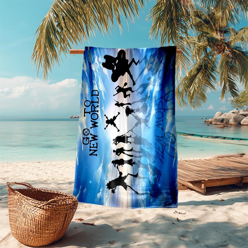 Classic Japanese Element Cartoon ONE PIECE Monkey D. Luffy Beach Towel Outdoor Camping Vacation Swimming Beach Towel Outdoor Absorbent Bath Towel Y12