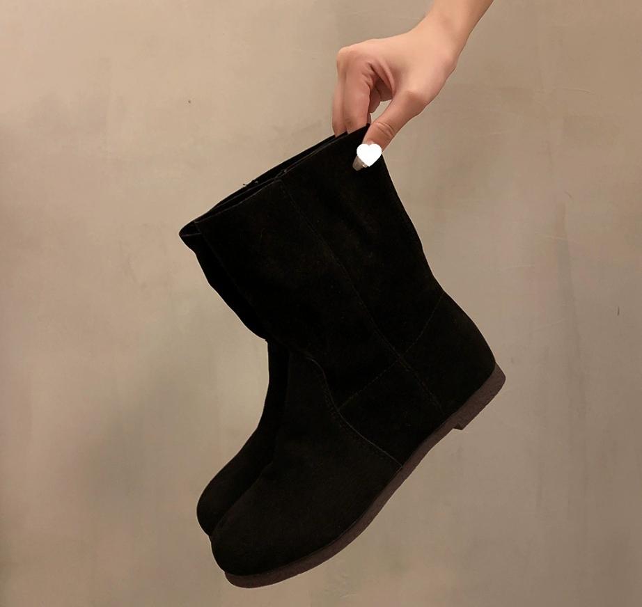 2026 New Fashion Autumn Women Mid-Calf Boots High Quality Cow Suede Leather Slip-On Flat Heel Casual Boots Ladies Handmade Retro
