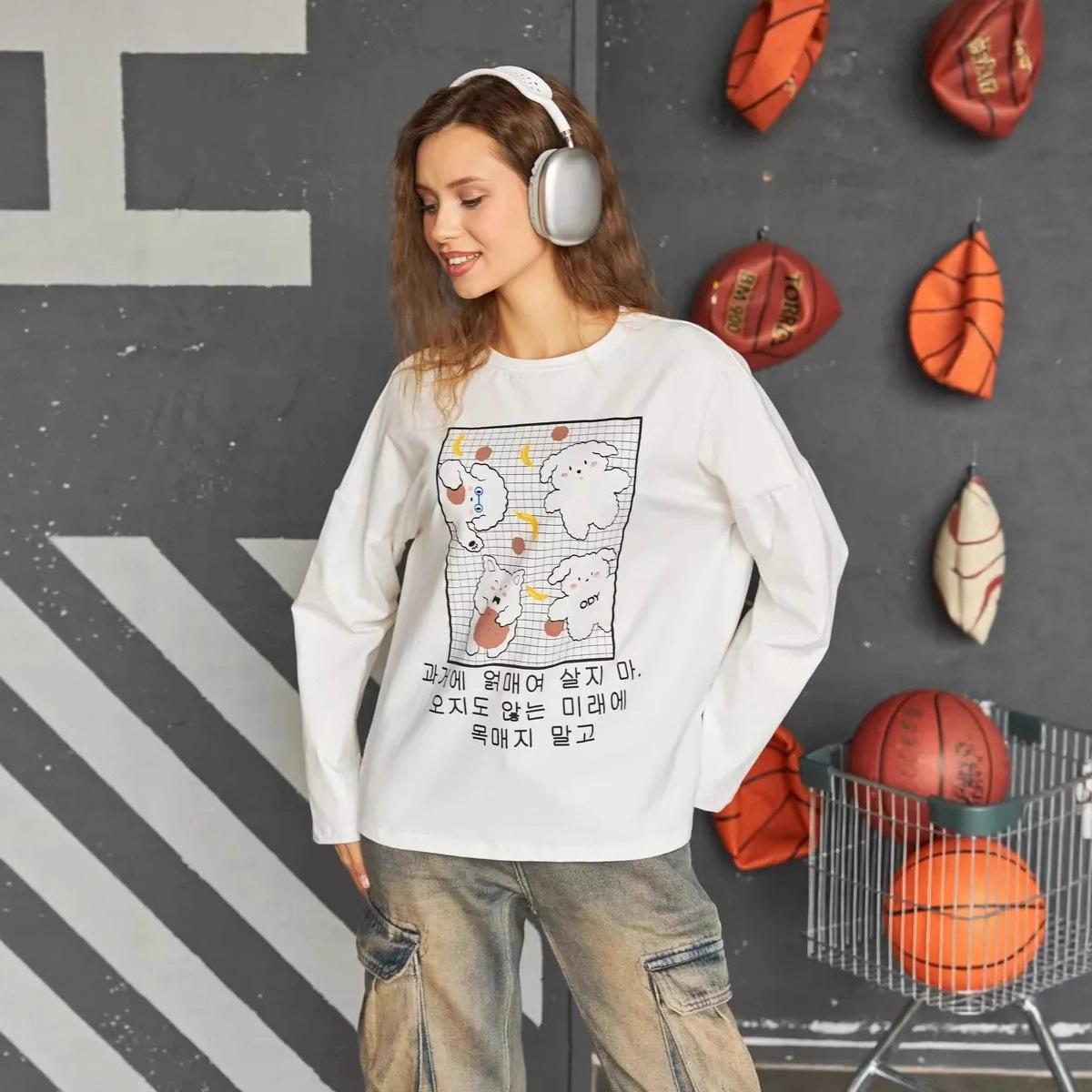 Мультяшный милый забавный омолаживающий литературный принт с щенком осенний новый корейский универсальный хлопковый топ-футболка XXXL белый