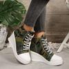 Women's Large Size High-Top Canvas Shoes Wedge Sole Versatile Fashion Sneakers.