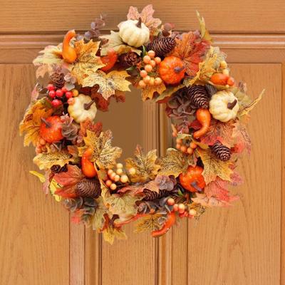 16 Inch Fall Pumpkin Wreath Artificial, Hanging Decoration, for Home Decor Door Farmhouse