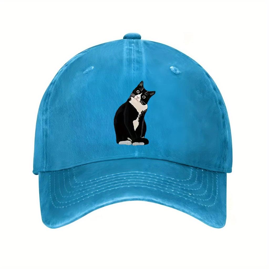 Black Cat Sitting Graphic Baseball Cap Unisex Polyester Casual Adjustable Summer Sun Hat Pets Owner Caps