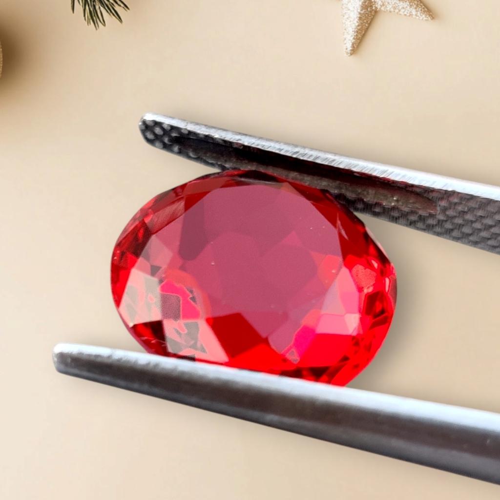 Amazing Chekar Cut Eye Clean Ruby Shade Glass Stone, 5.15 Carat, 12 MM Round Glass Stone, Faceted Round Shape Glass Stone.