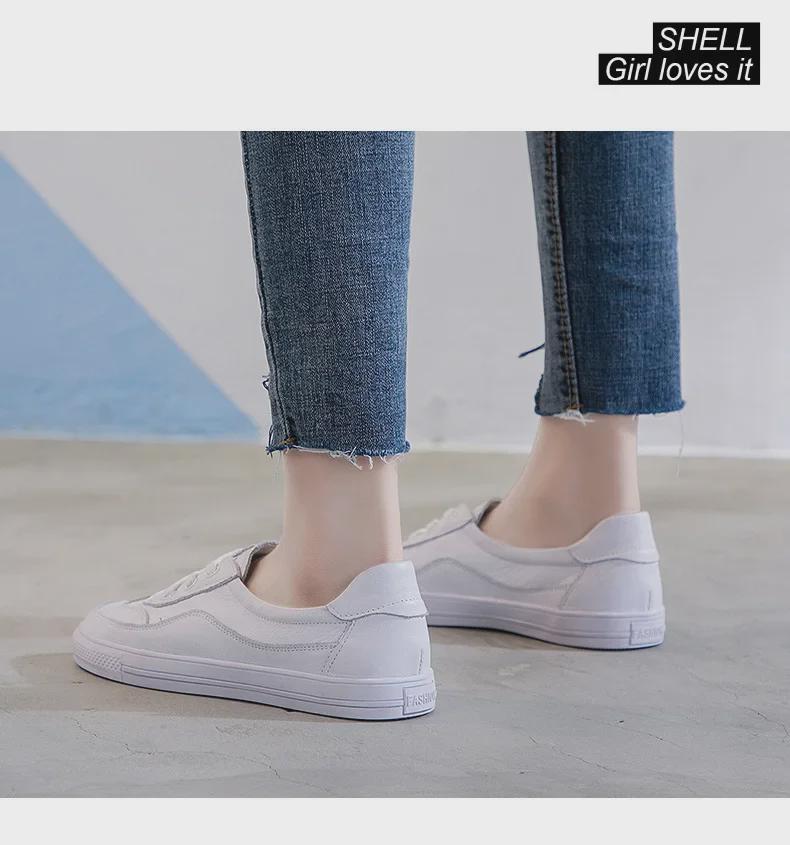 Women's Genuine Leather White Flats - 2025 Spring Korean Style, Versatile Breathable Shallow Mouth Shoes