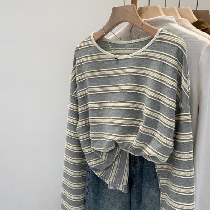 Pink striped sunscreen long-sleeved blouse t-shirt women's spring summer 2026 new relaxed lazy wind loose top