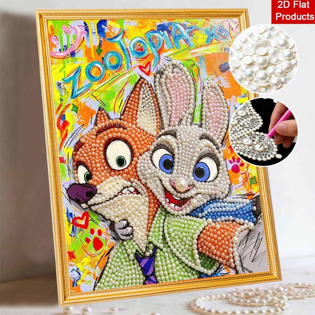 Disney Zootopia Pearl Art Painting Home Wall Decor Art Crafts Handmade DIY Adult/Beginner Gift Creative Home Decor Frameless Nick Judy Wall Art Poster