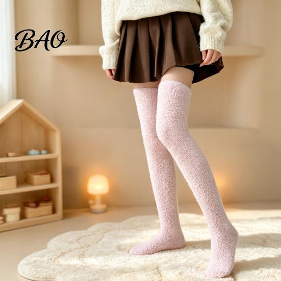 Fleece Thigh High Socks 1 Pair Fuzzy for Women, Long Soft Fluffy Stockings Leg Warmer, Thickened Plush Over The Knee Stockings, Winter Boot
