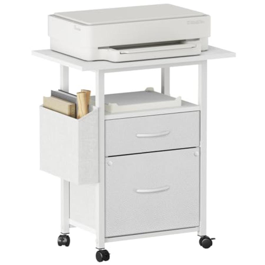 2 Drawer File Cabinet with 24   Extended Desktop, Mobile Filing Cabinet, Rolling File Cabinet with Side Bag, Fabric Drawer, Fit