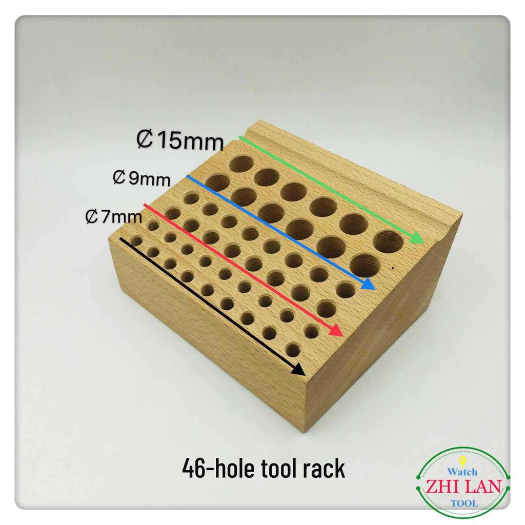 46-Hole Wooden Watch Repair Tool Holder