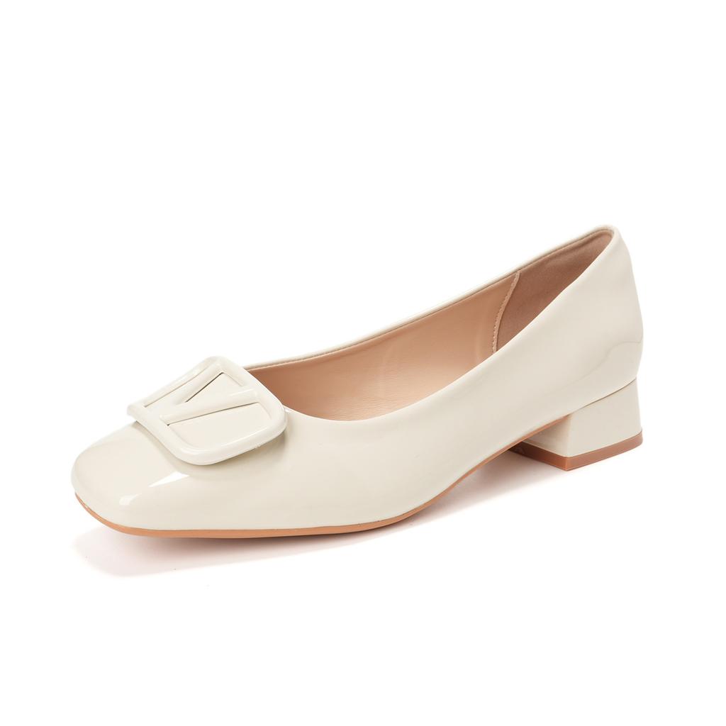 Weiwei girl 9258-12 Französische eckige Zehenpartie Einzelne Schuhe Damen Dicke Ferse Leichter Ausschnitt Temperament Nude Pendler Damenschuhe zum Rock