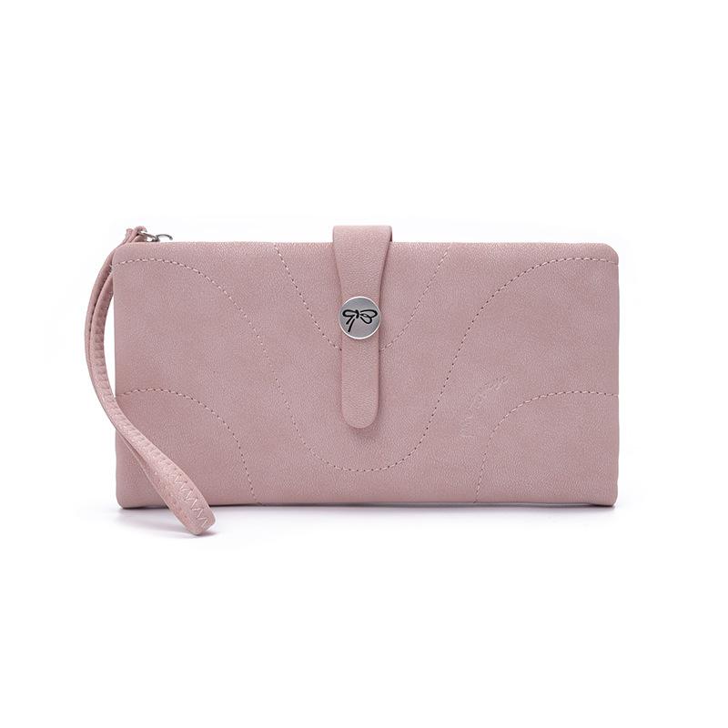New women's long wallet, two fold, simple buckle solid color multi card handheld phone bag, zipper portable