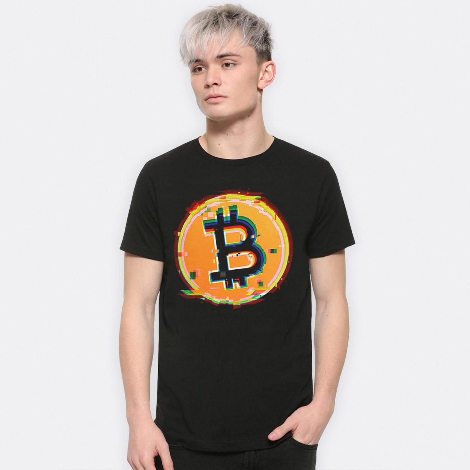 Bitcoin Glitch Logo T-Shirt, Men s and Women s Sizes (BTC-89668) M