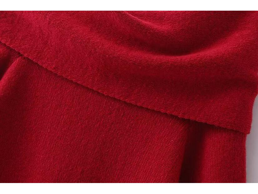 Burgundy European & American Style Winter 2024 Women's Sweater & Midi Skirt Set