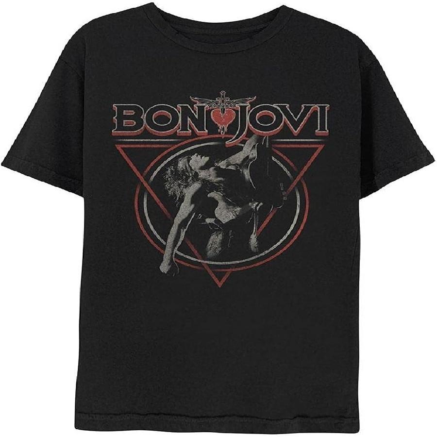 Bon Jovi T Shirt Triangle Overlap Band Logo Official Mens Black S