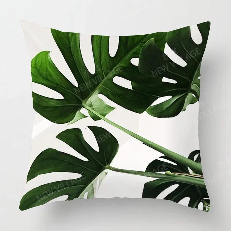 Nordic Fall Home Decor Autumn Throw Pillow Case Sofa Cushion Cover Modern Leaf Plant Green