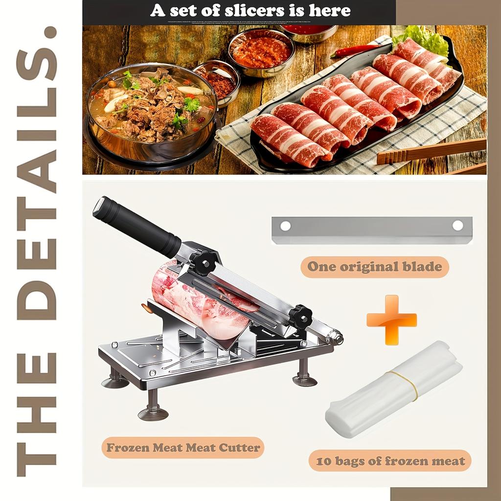 Home Kitchen Frozen Meat Slicer Manual Stainless Steel Food Cutter Slicing Machine Automatic Meat Delivery Nonslip Handle